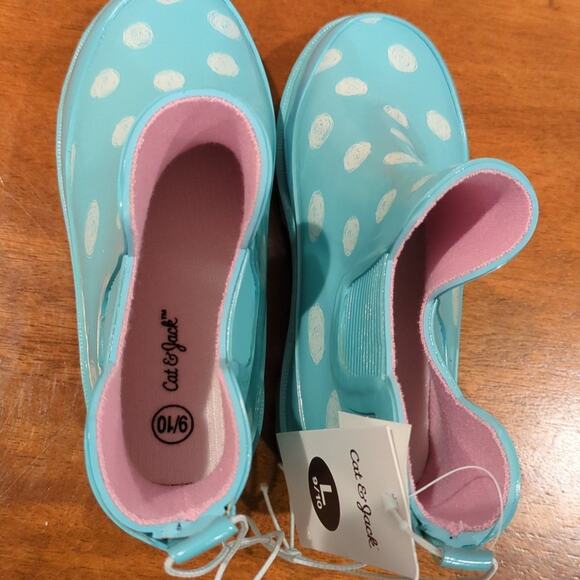 Cat & Jack Polka Dot Rubber Rain boots  Size L 9/10 Ankle boots NEW with Tags - Picture 5 of 7